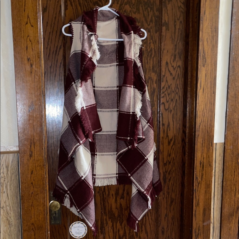 Plaid Burgundy and Cream Vest